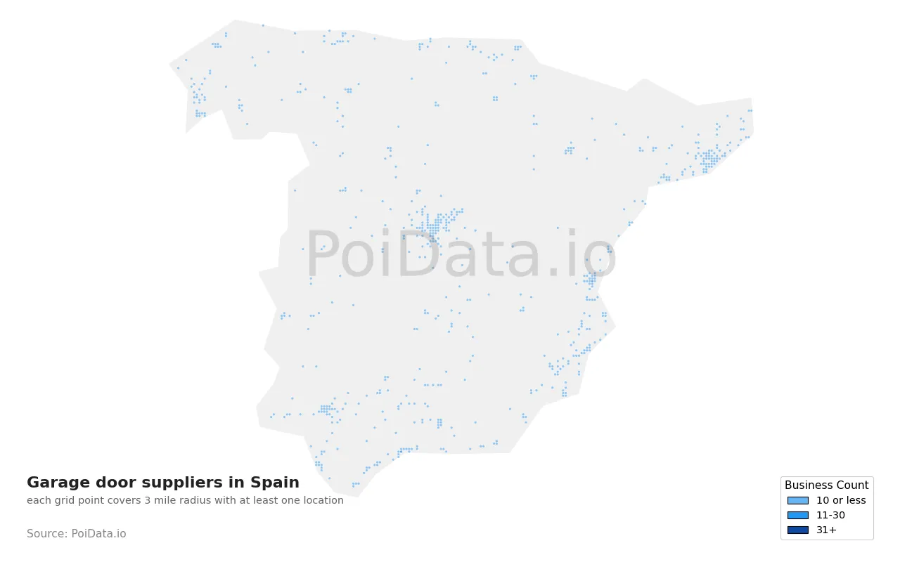 Garage door supplier density map for Spain