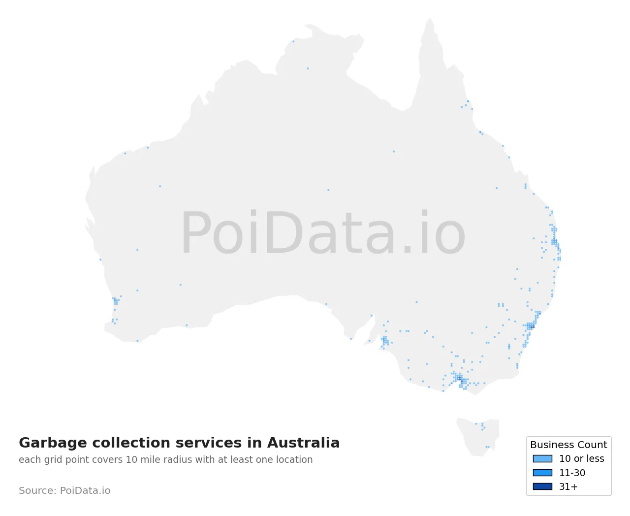 Garbage collection service density map for Australia