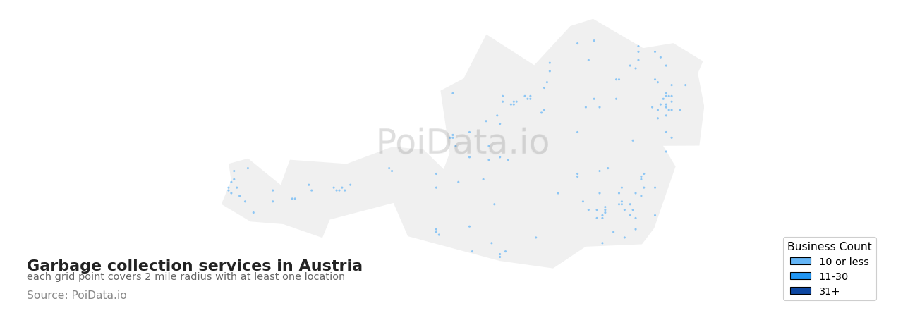 Garbage collection service density map for Austria