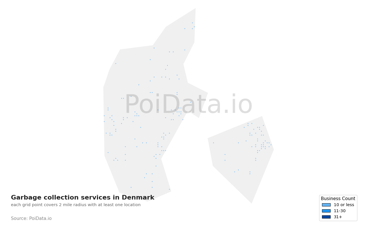 Garbage collection service density map for Denmark