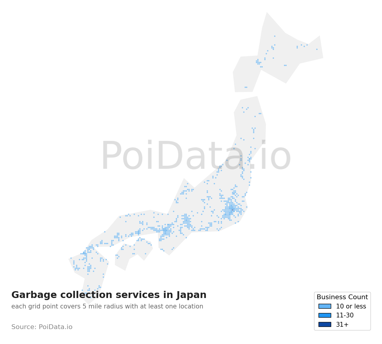 Garbage collection service density map for Osaka, Japan