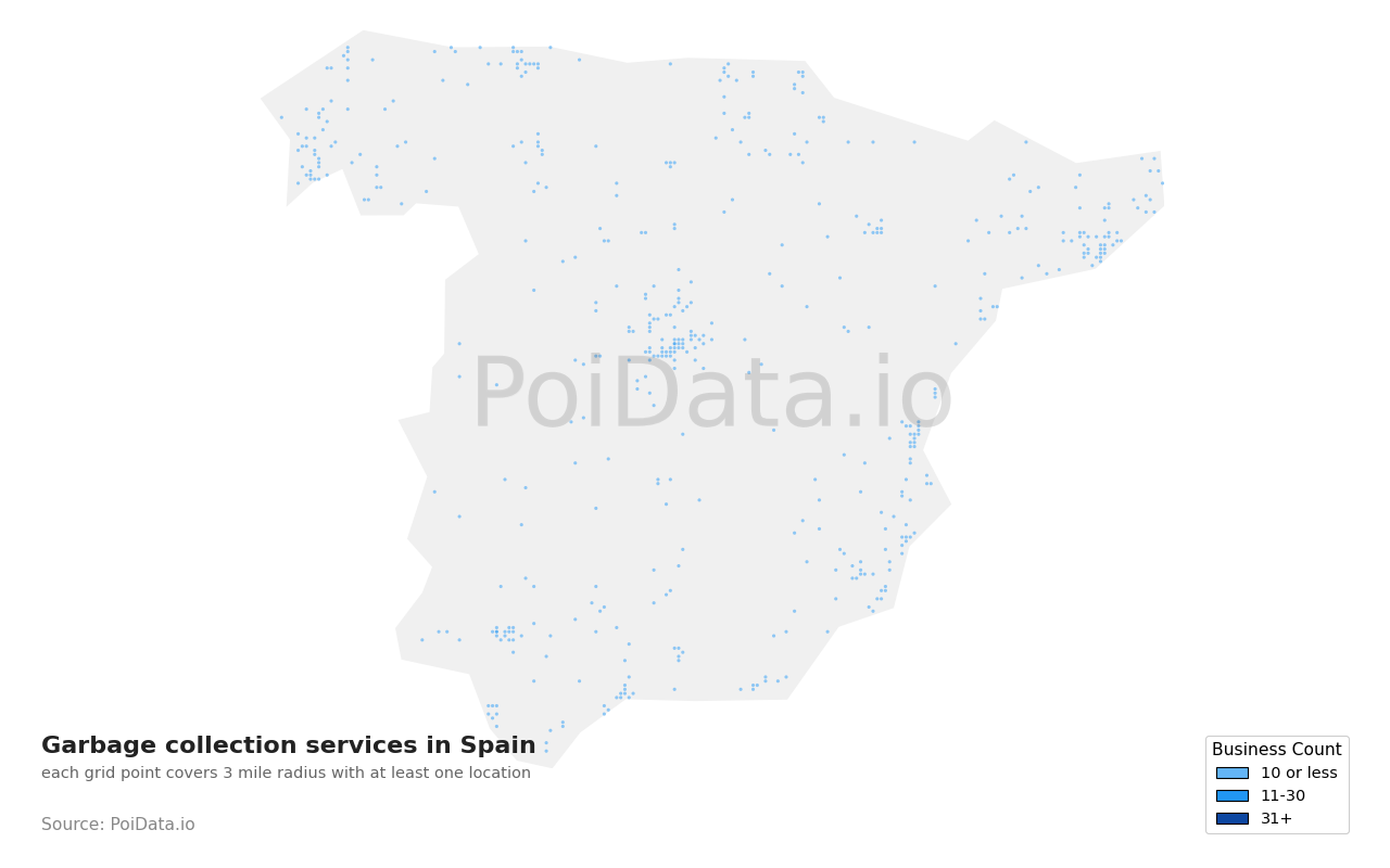Garbage collection service density map for Spain
