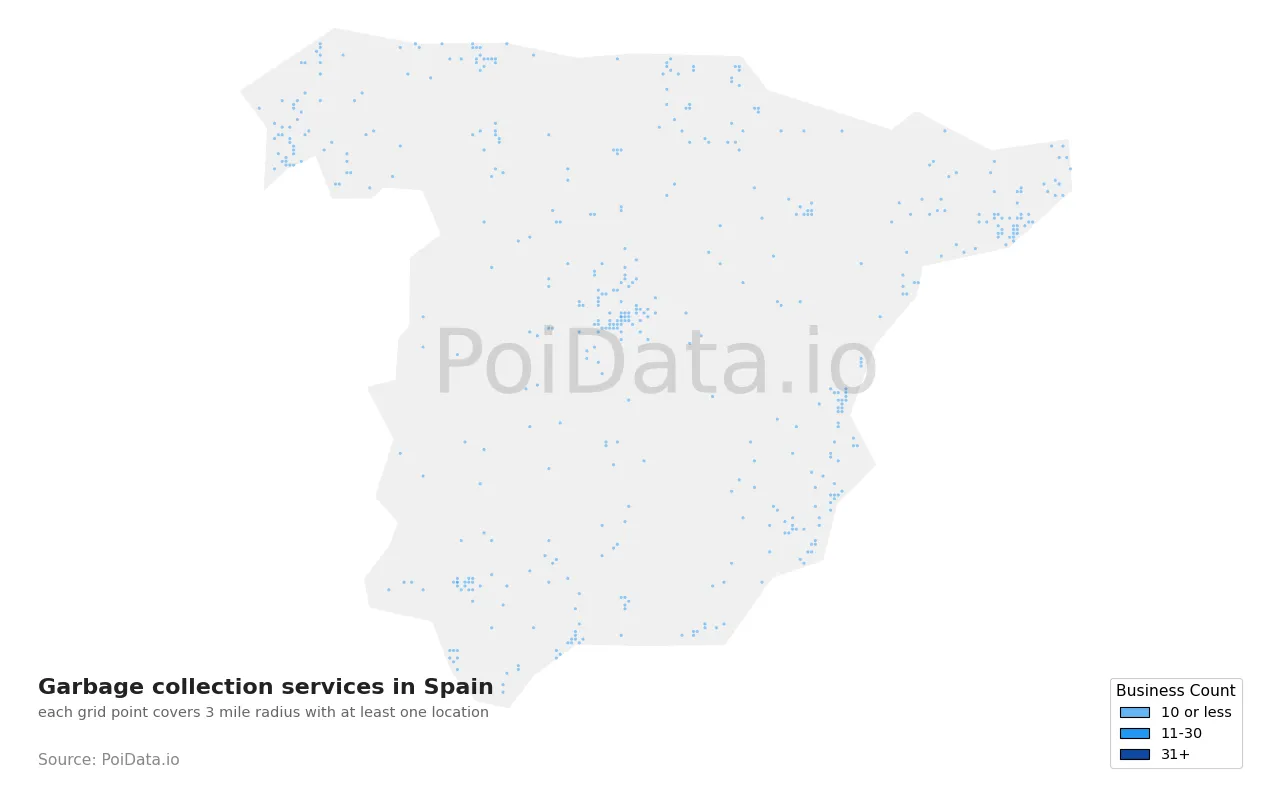 Garbage collection service density map for Spain