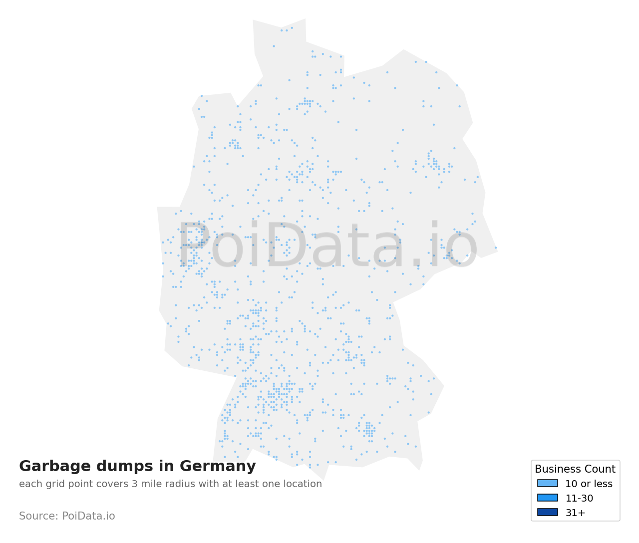 Garbage dump density map for Germany