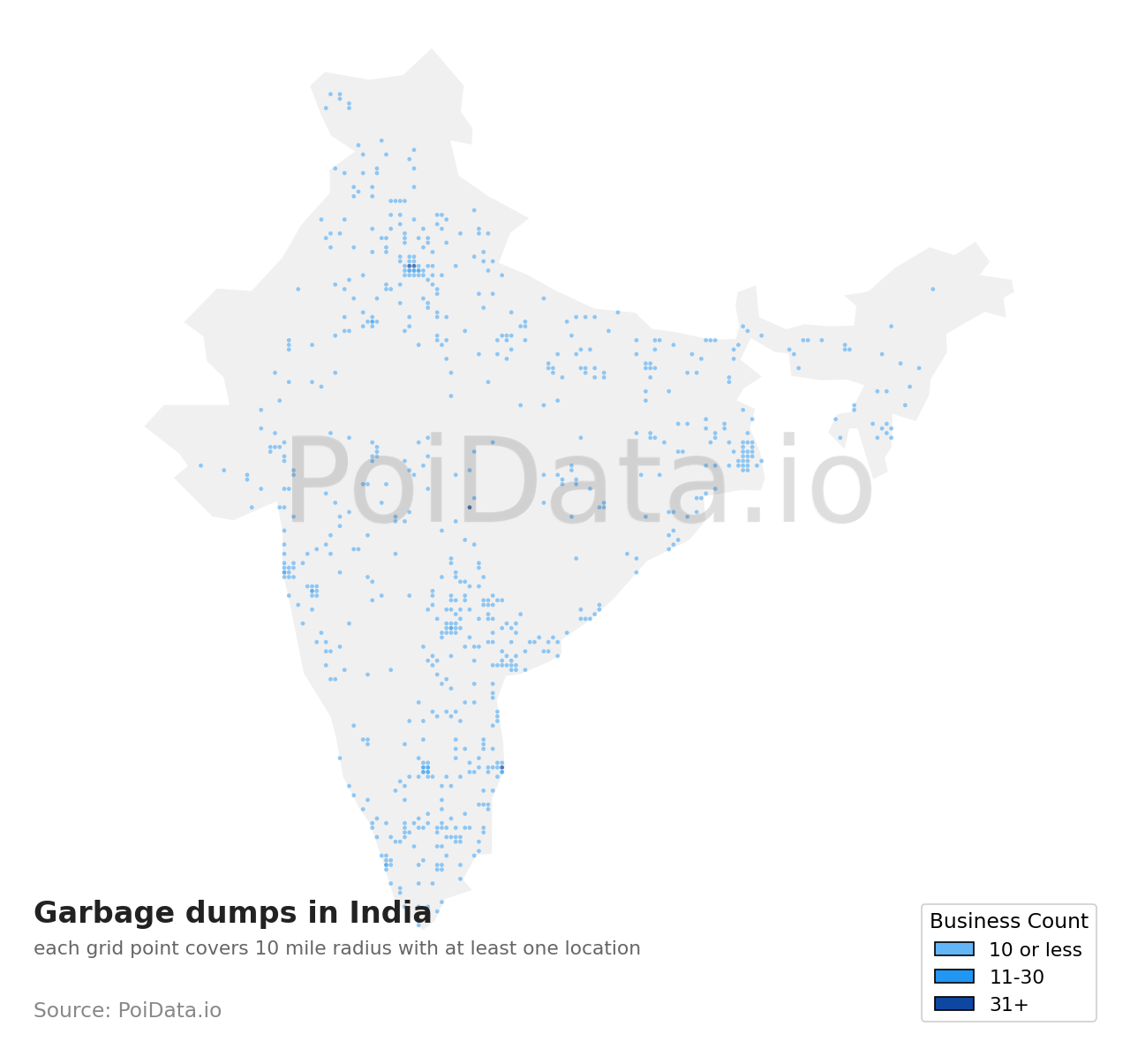 Garbage dump density map for India