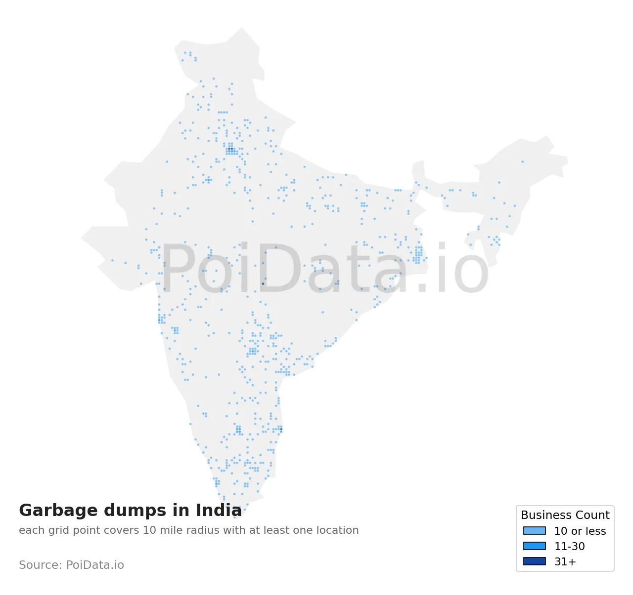 Garbage dump density map for India