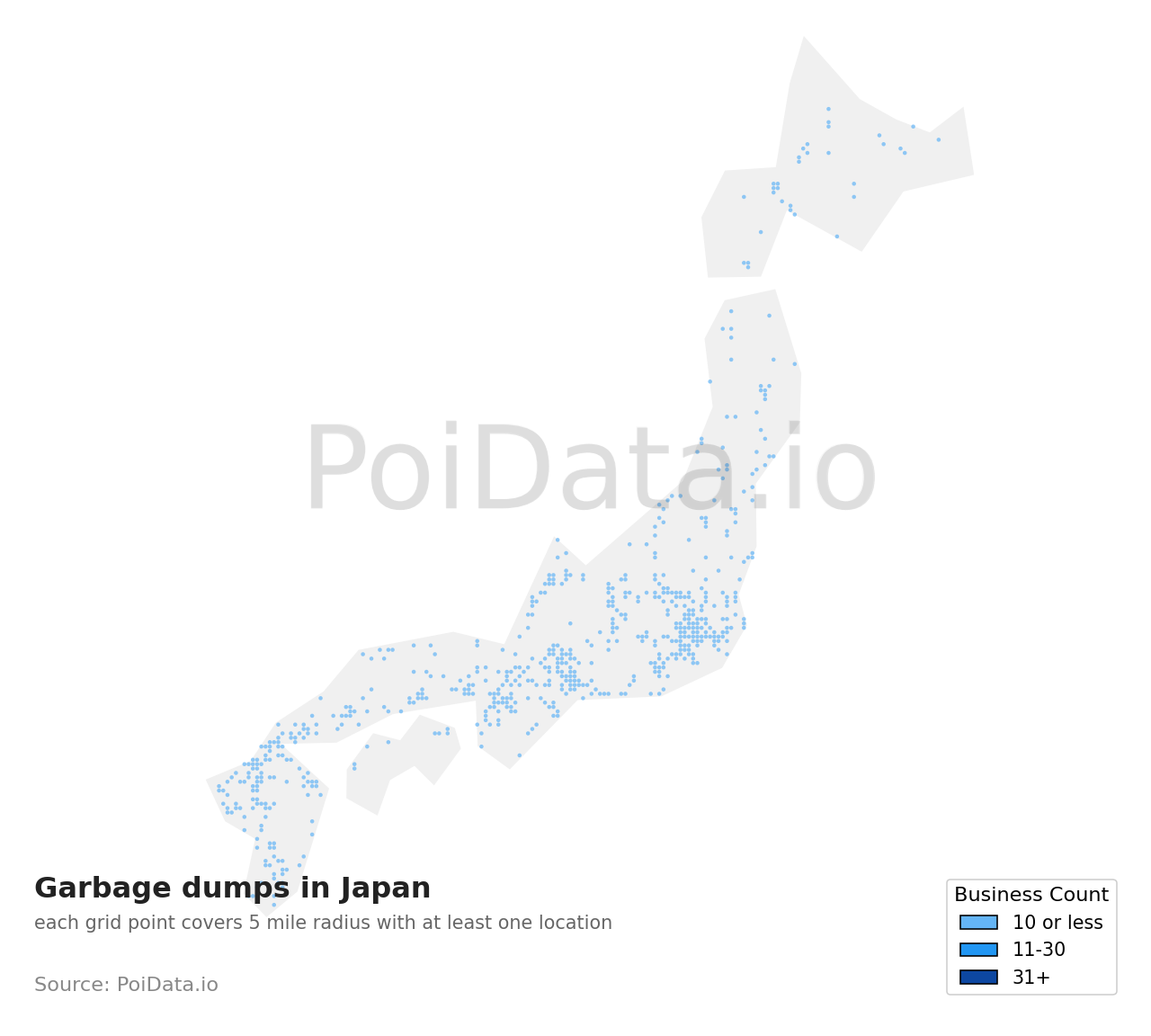 Garbage dump density map for Japan