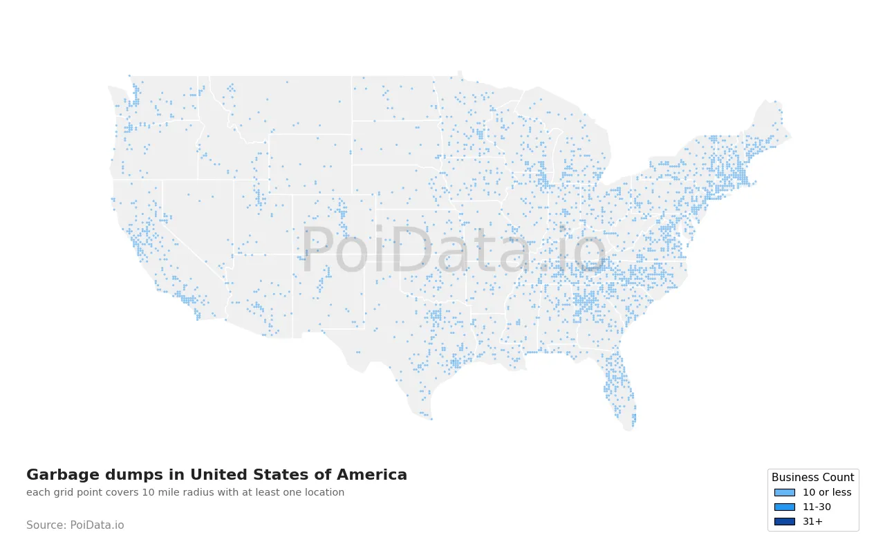 Garbage dump density map for United States