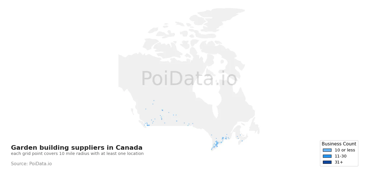 Garden building supplier density map for Canada
