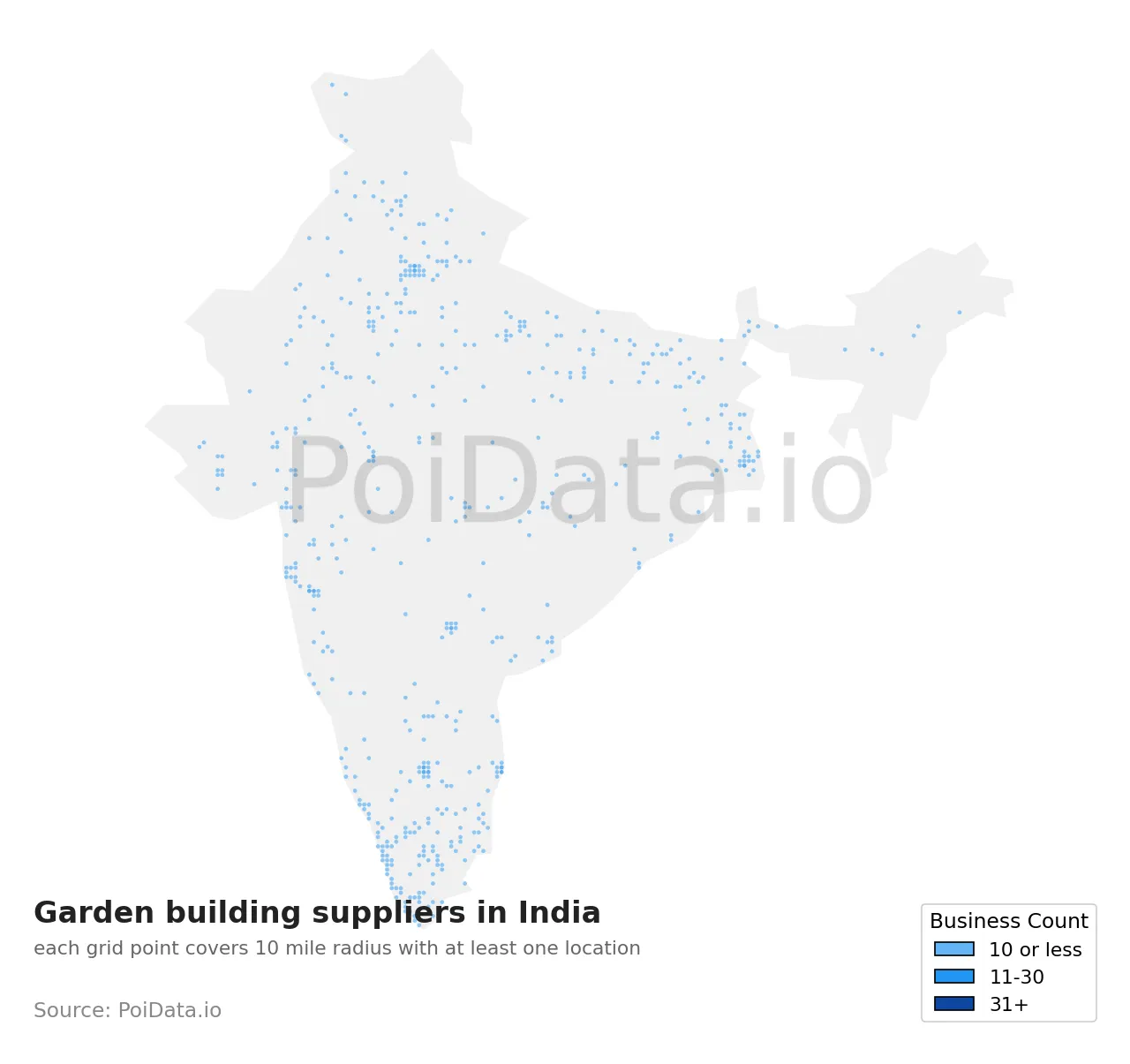 Garden building supplier density map for India