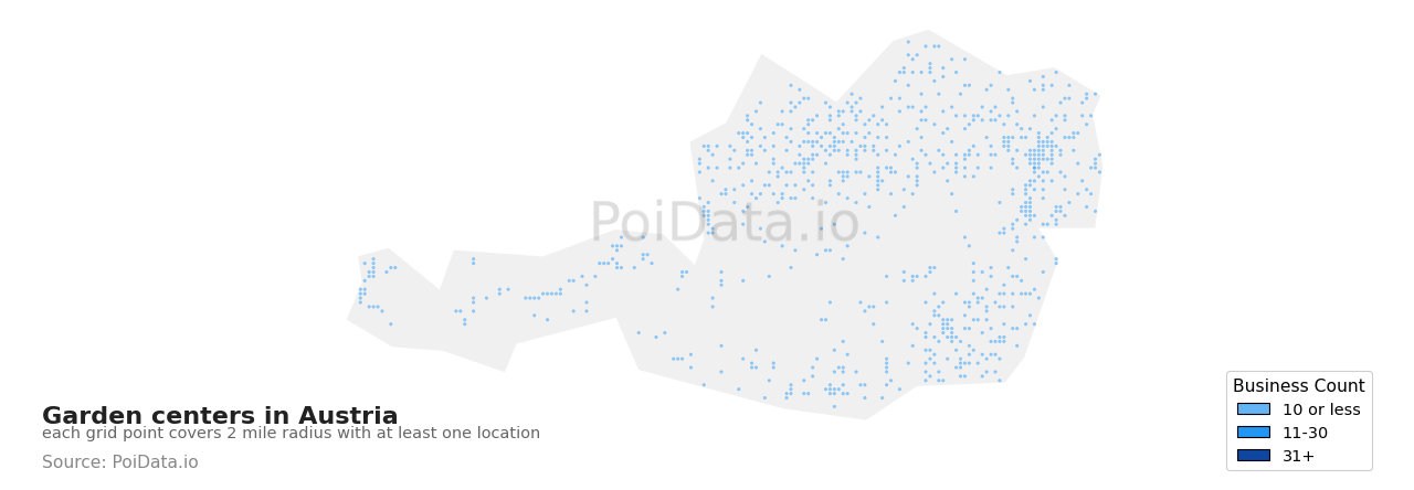 Garden center density map for Austria