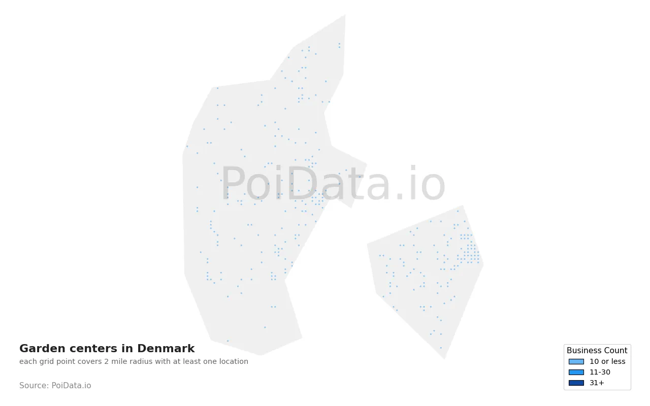 Garden center density map for Denmark