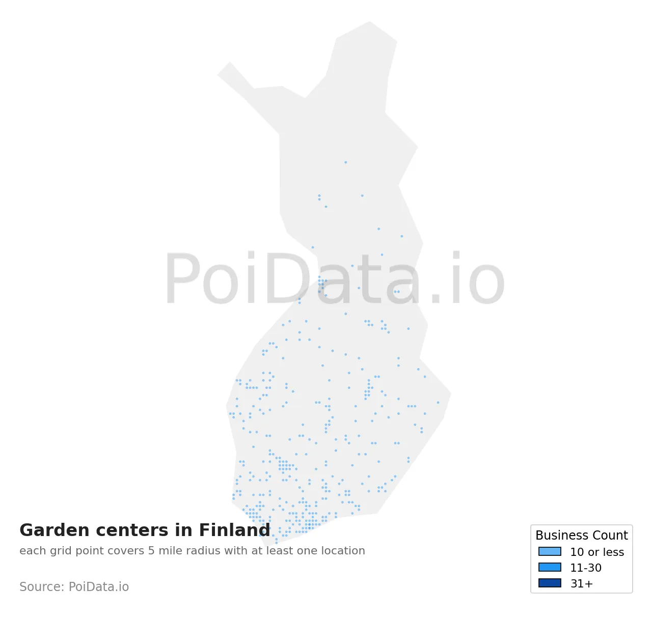 Garden center density map for Finland