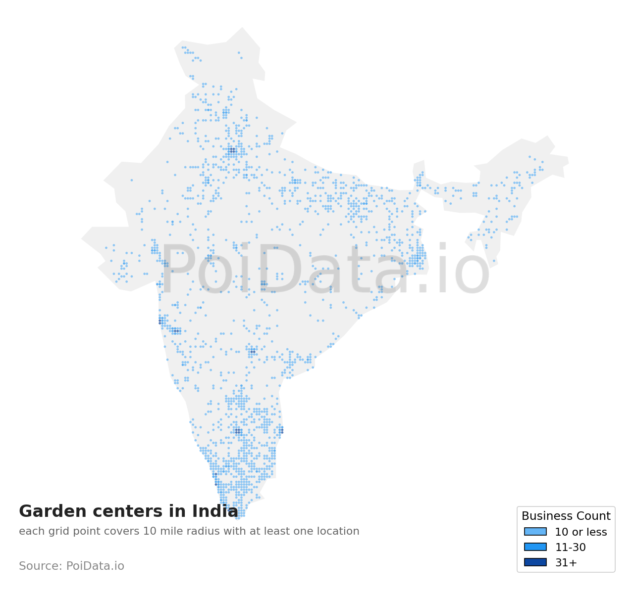 Garden center density map for India