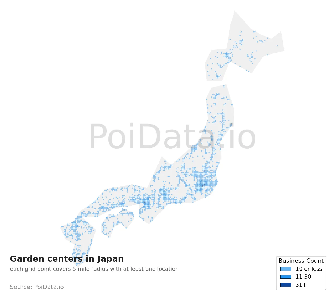 Garden center density map for Japan