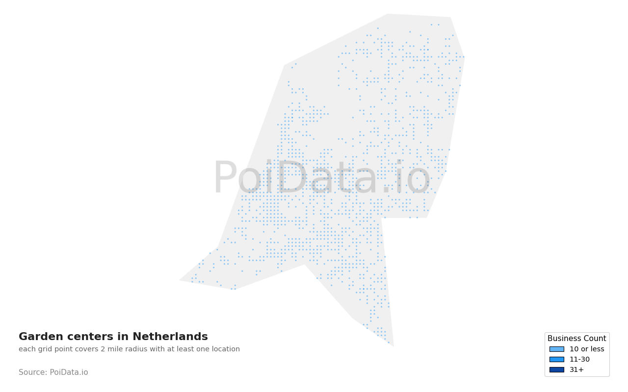 Garden center density map for Netherlands