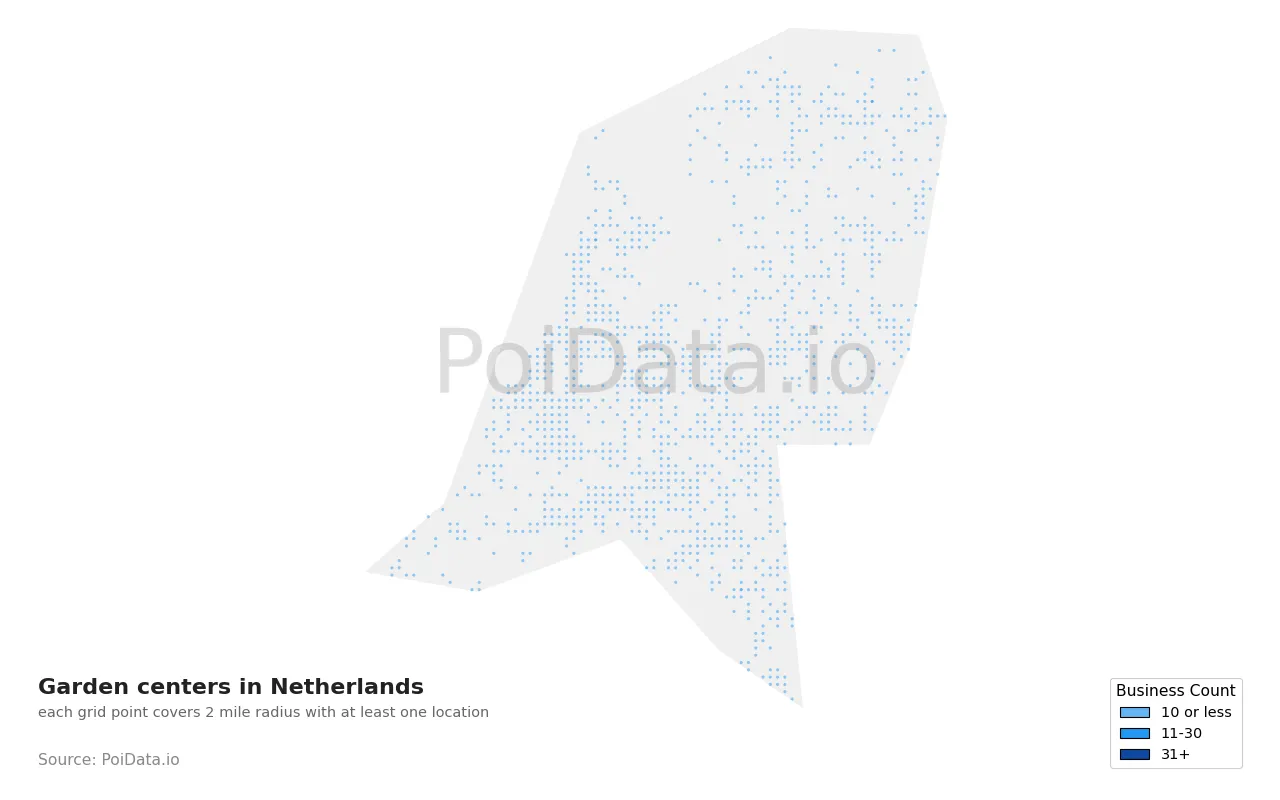 Garden center density map for Netherlands