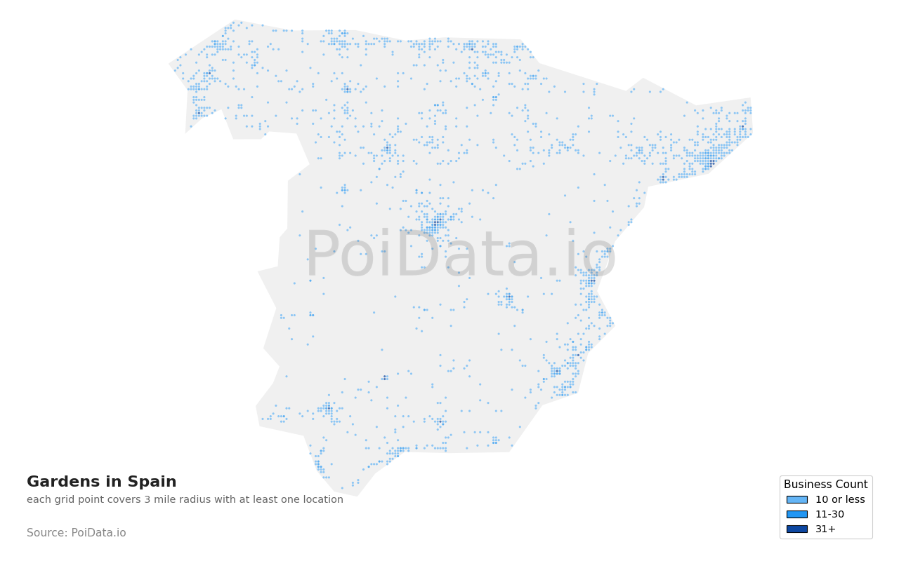 Garden density map for Spain