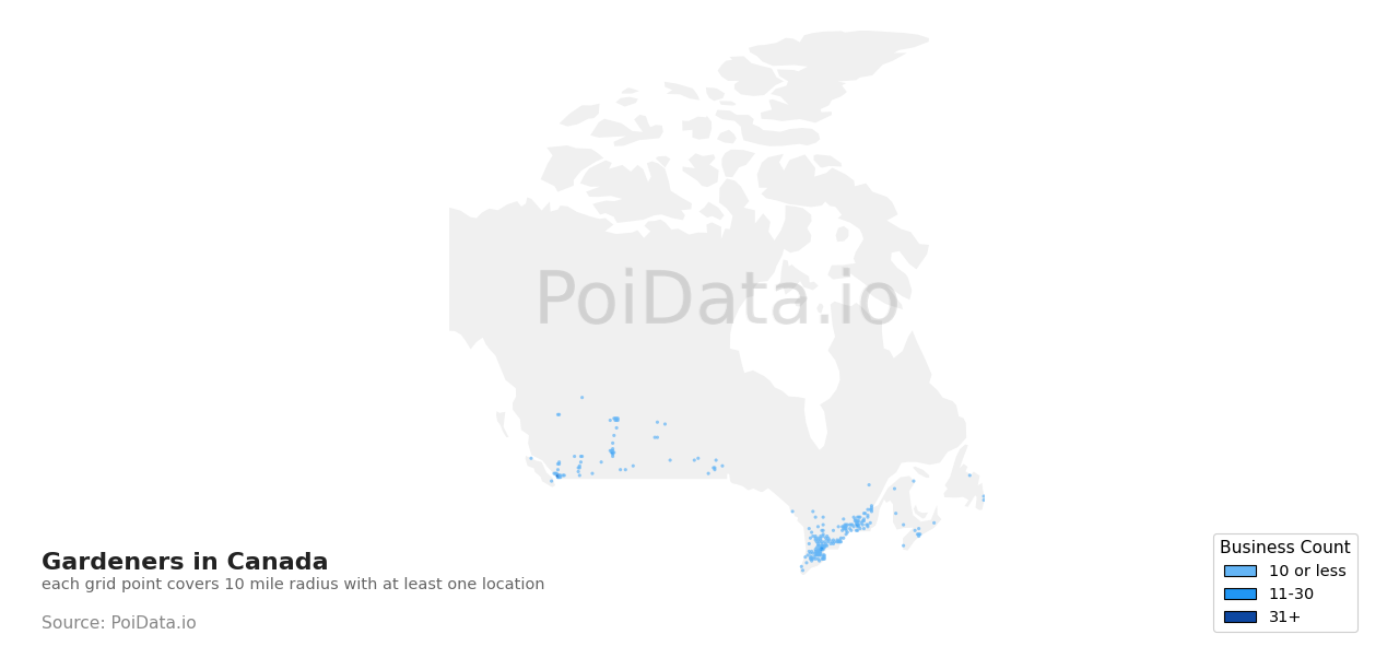Gardener density map for Alberta, Canada