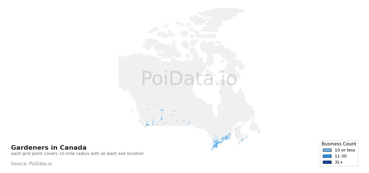 Gardener density map for Canada