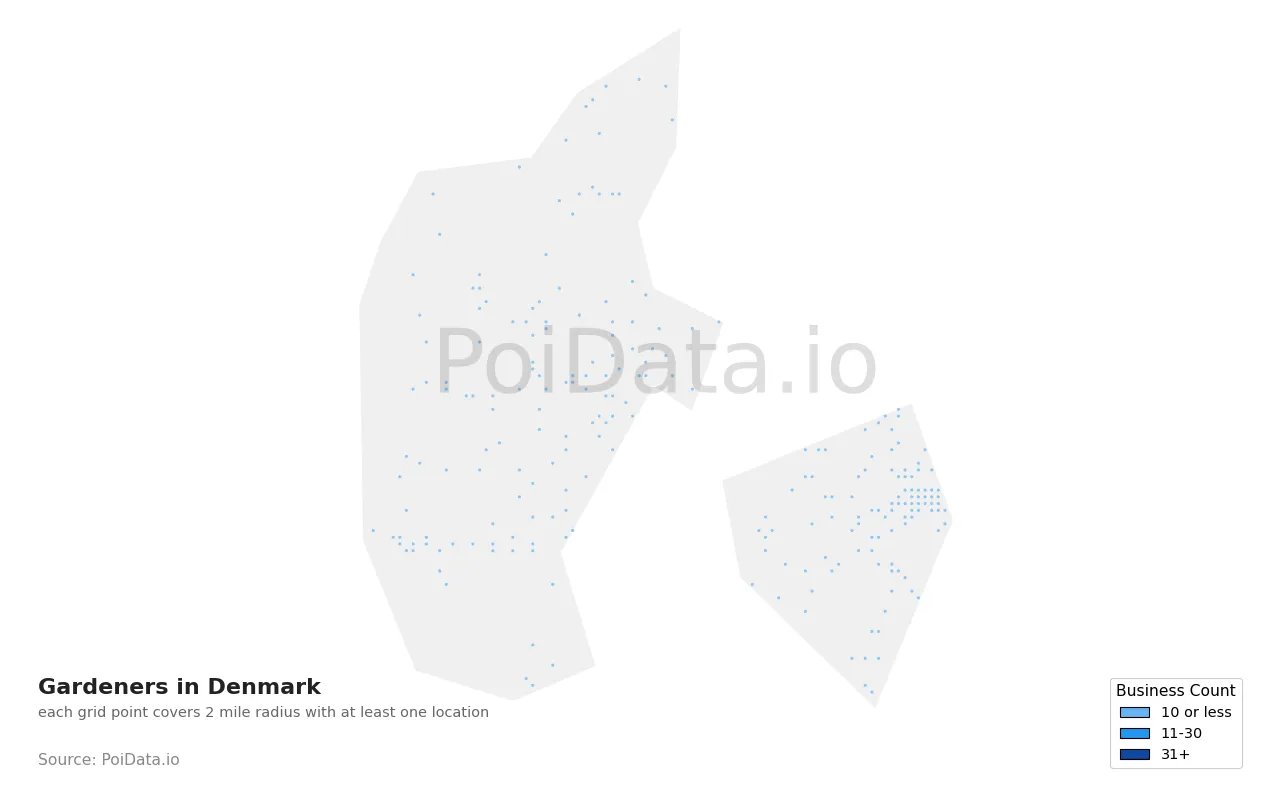 Gardener density map for Denmark