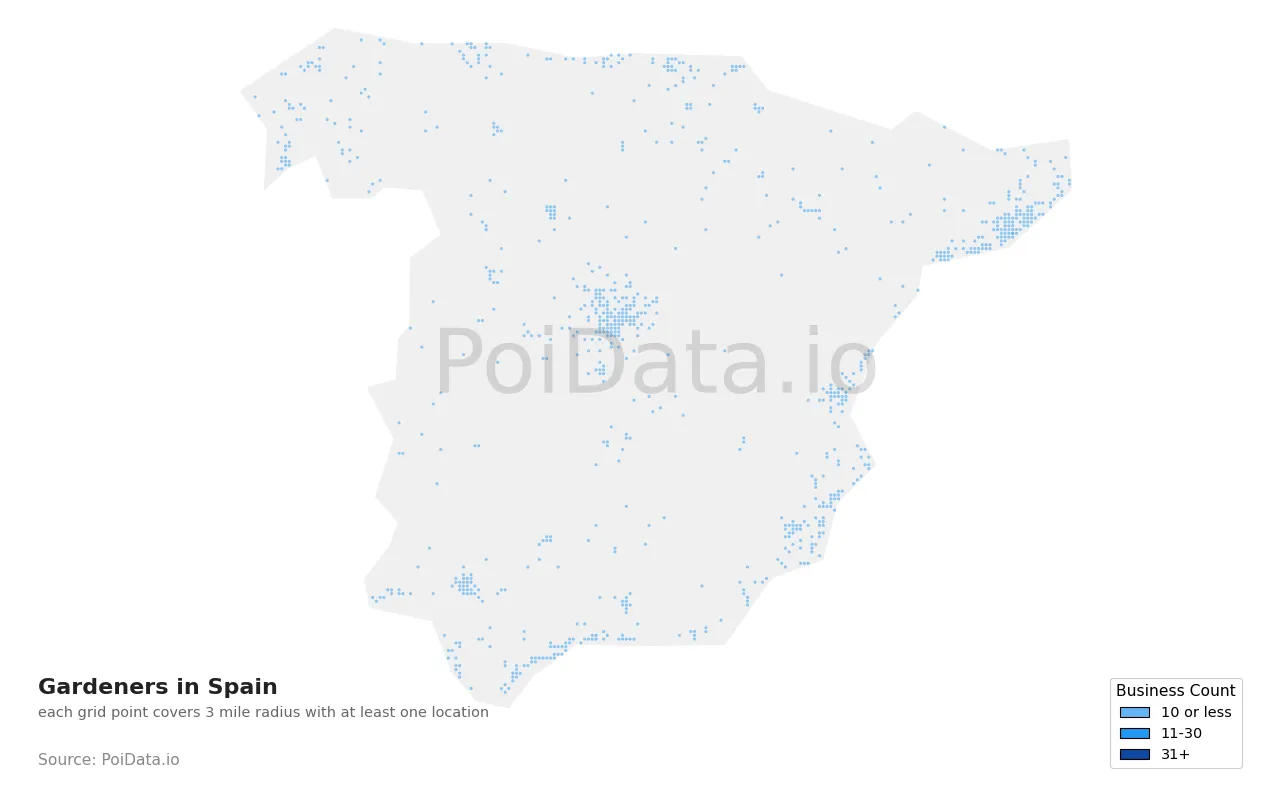 Gardener density map for Spain
