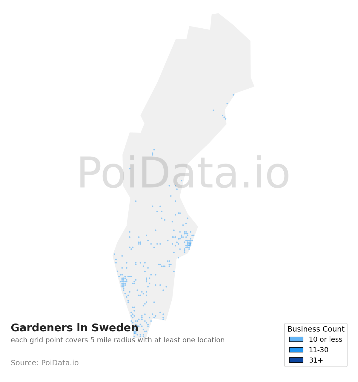 Gardener density map for Sweden