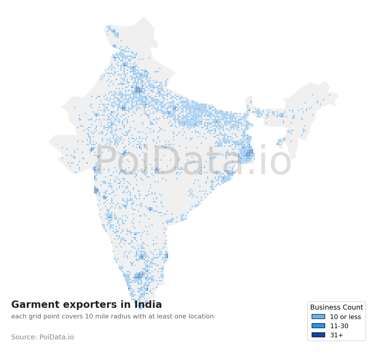 Garment exporter density map for India