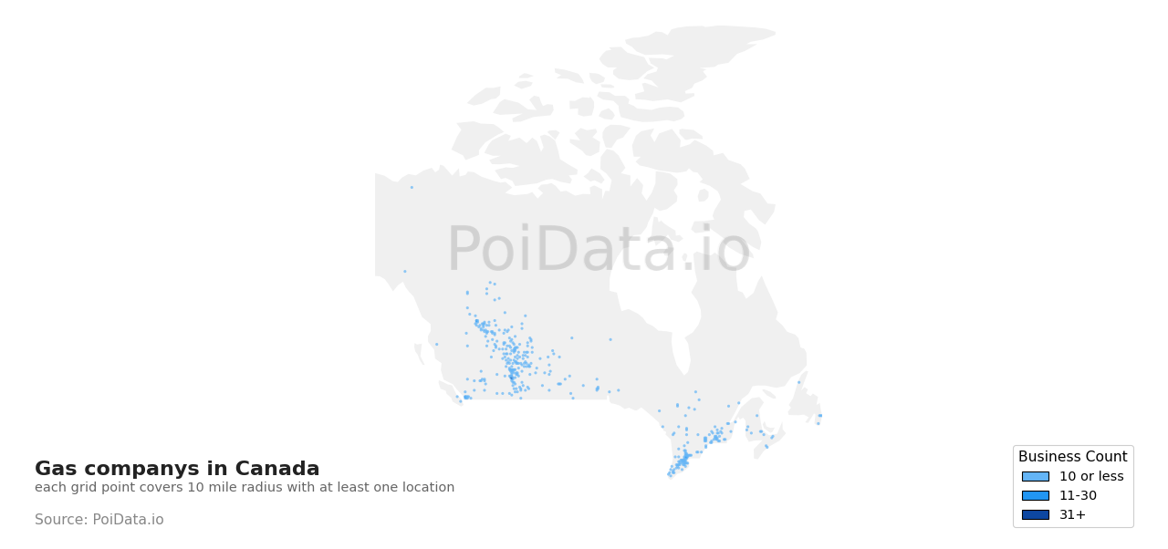 Gas company density map for Canada