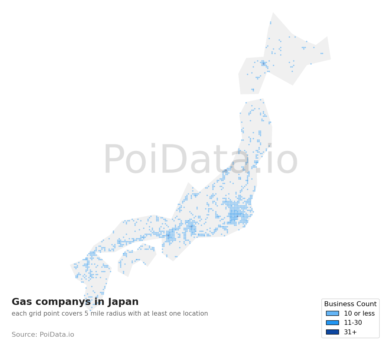 Gas company density map for Japan