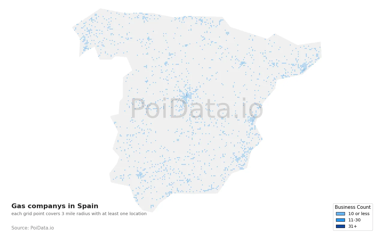 Gas company density map for Spain
