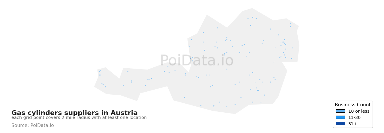 Gas cylinders supplier density map for Austria
