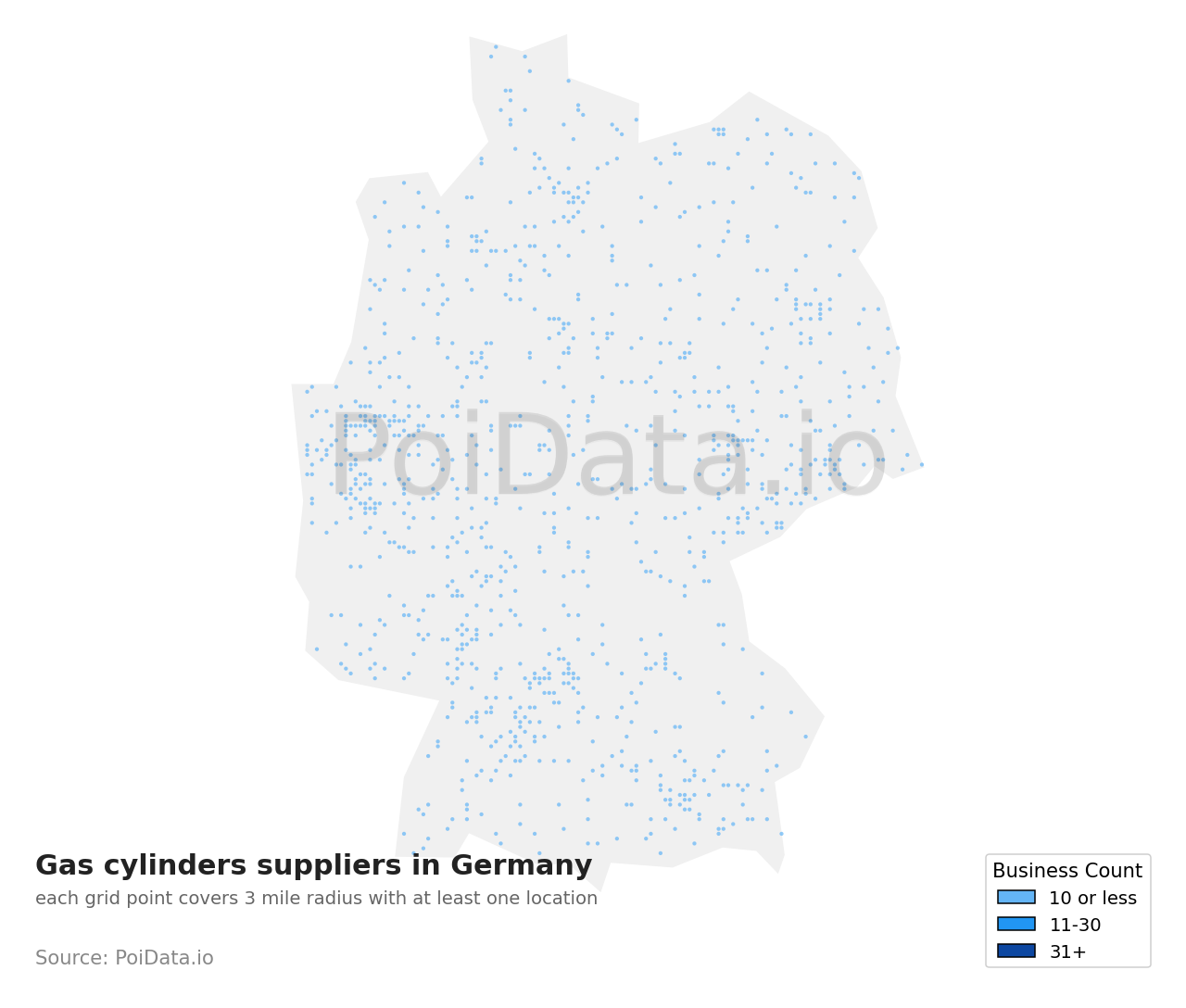 Gas cylinders supplier density map for Germany