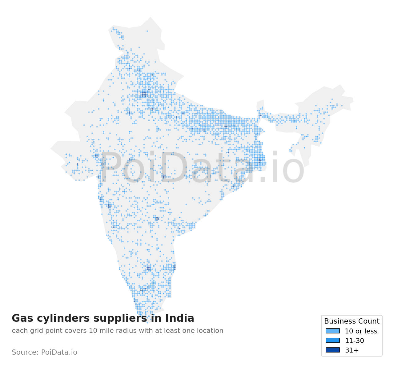 Gas cylinders supplier density map for India