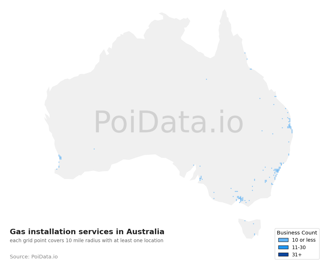 Gas installation service density map for New South Wales, Australia