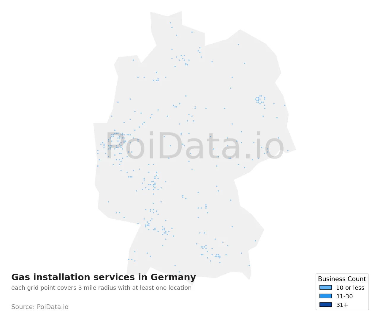 Gas installation service density map for Germany