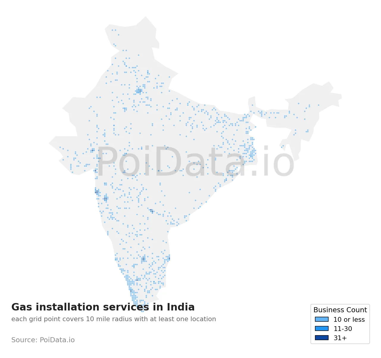 Gas installation service density map for India