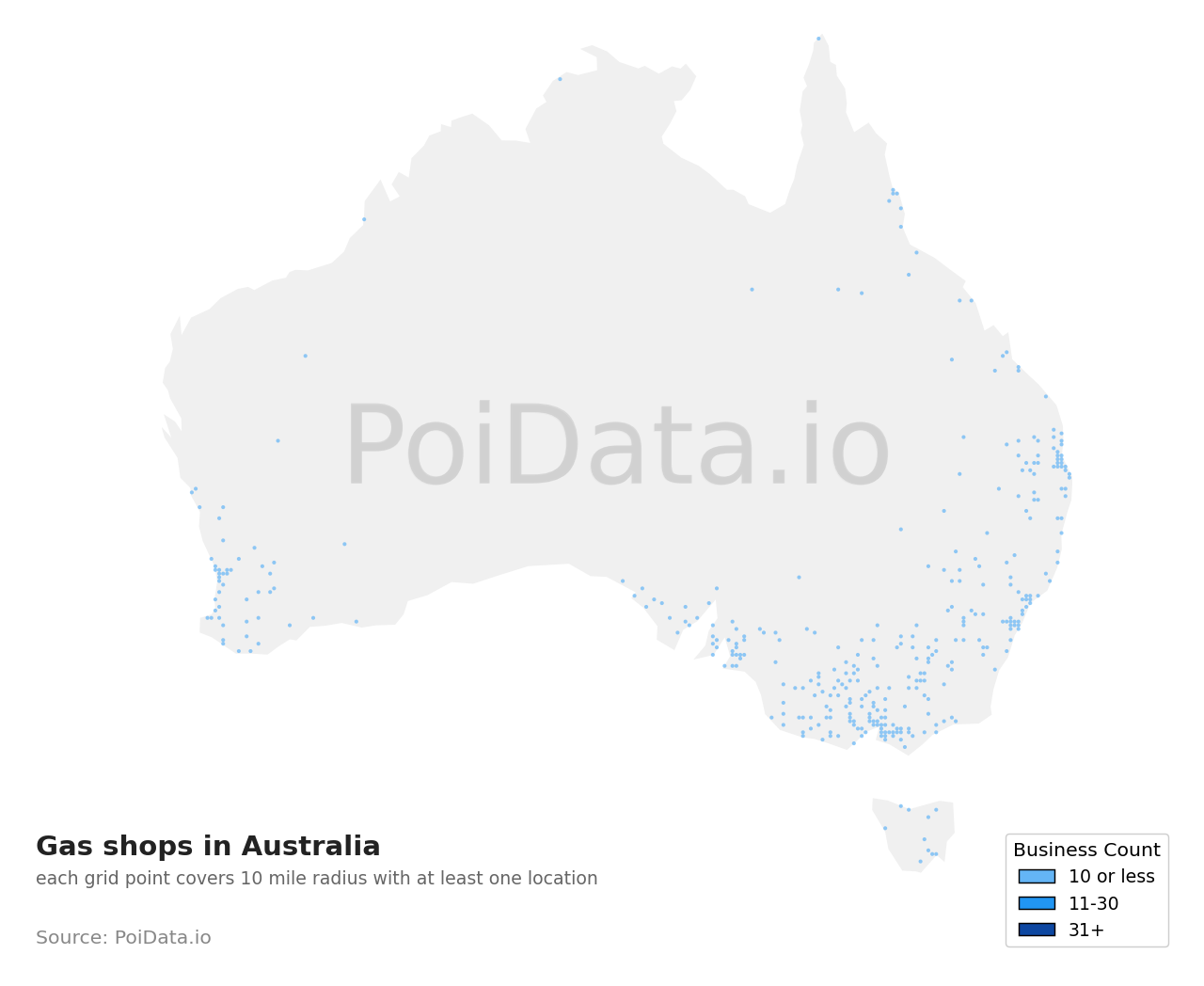 Gas shop density map for Australia