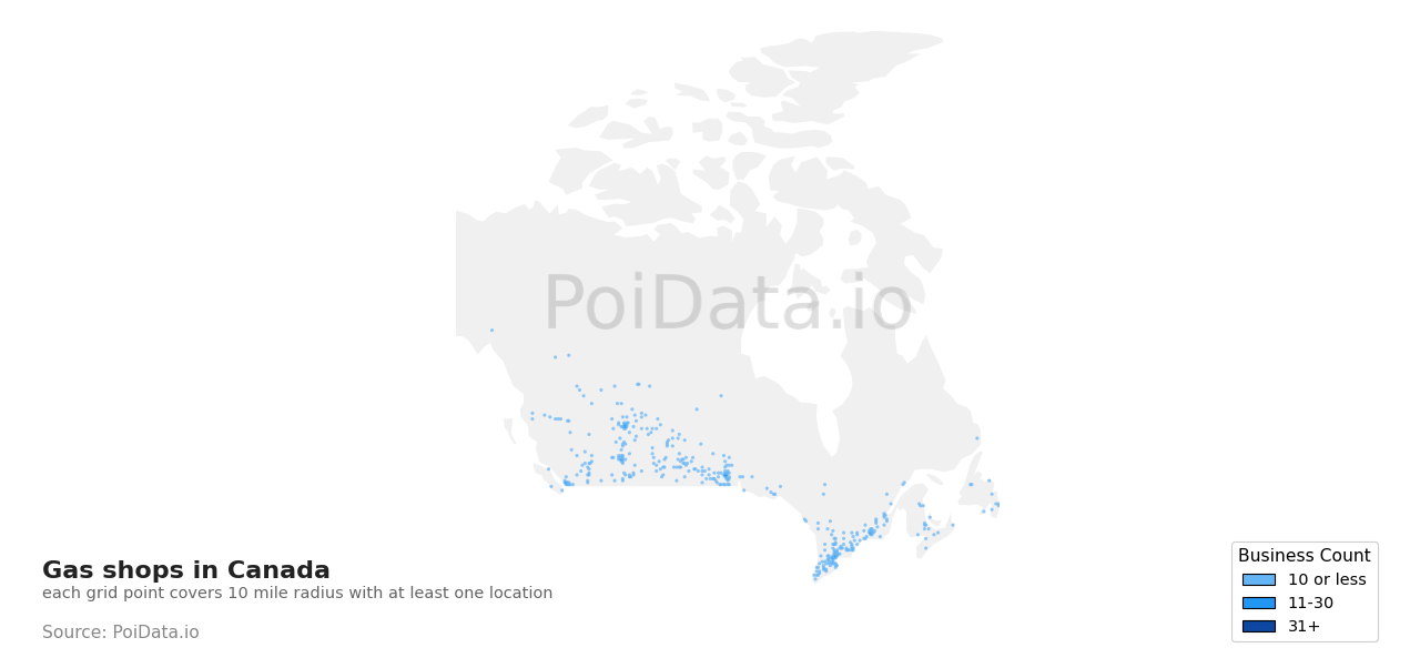 Gas shop density map for Canada