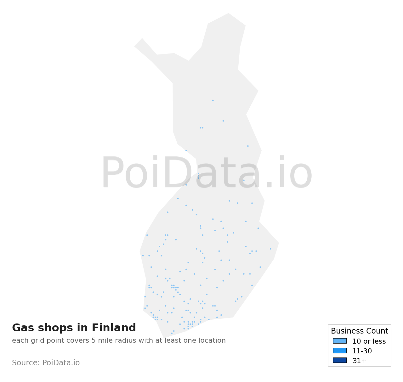 Gas shop density map for Finland