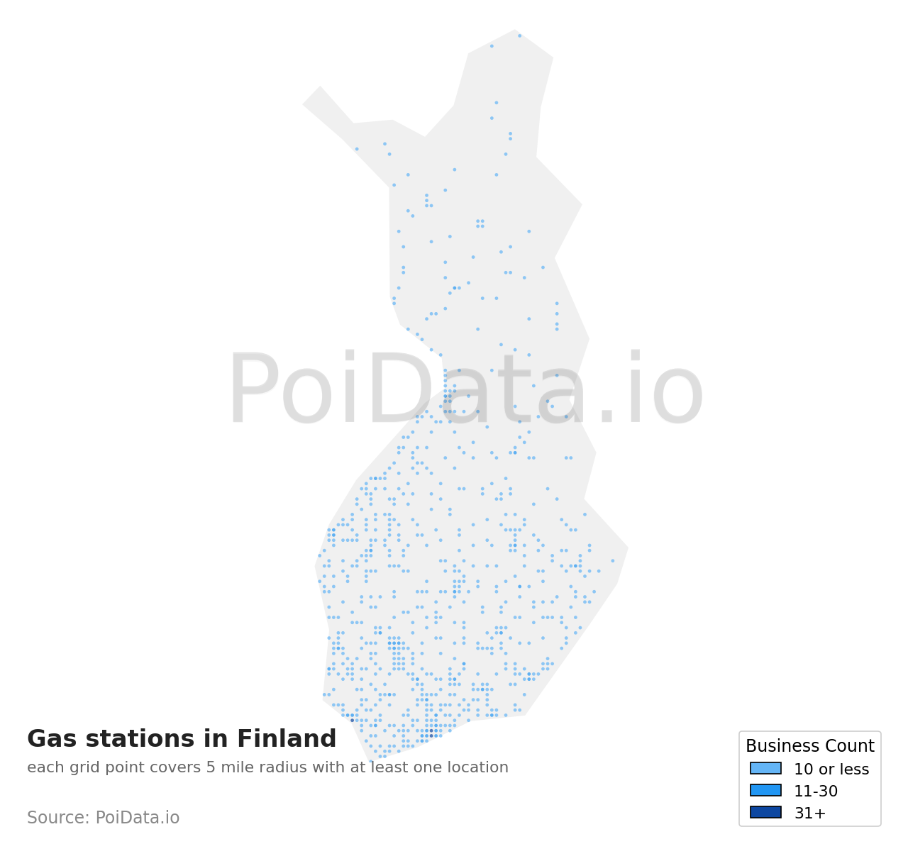 Gas station density map for Finland