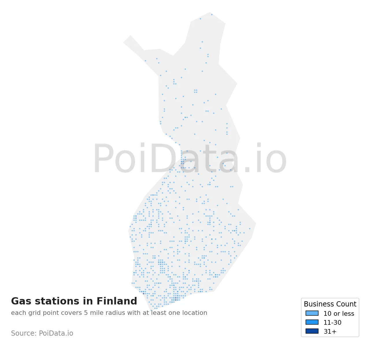 Gas station density map for Finland
