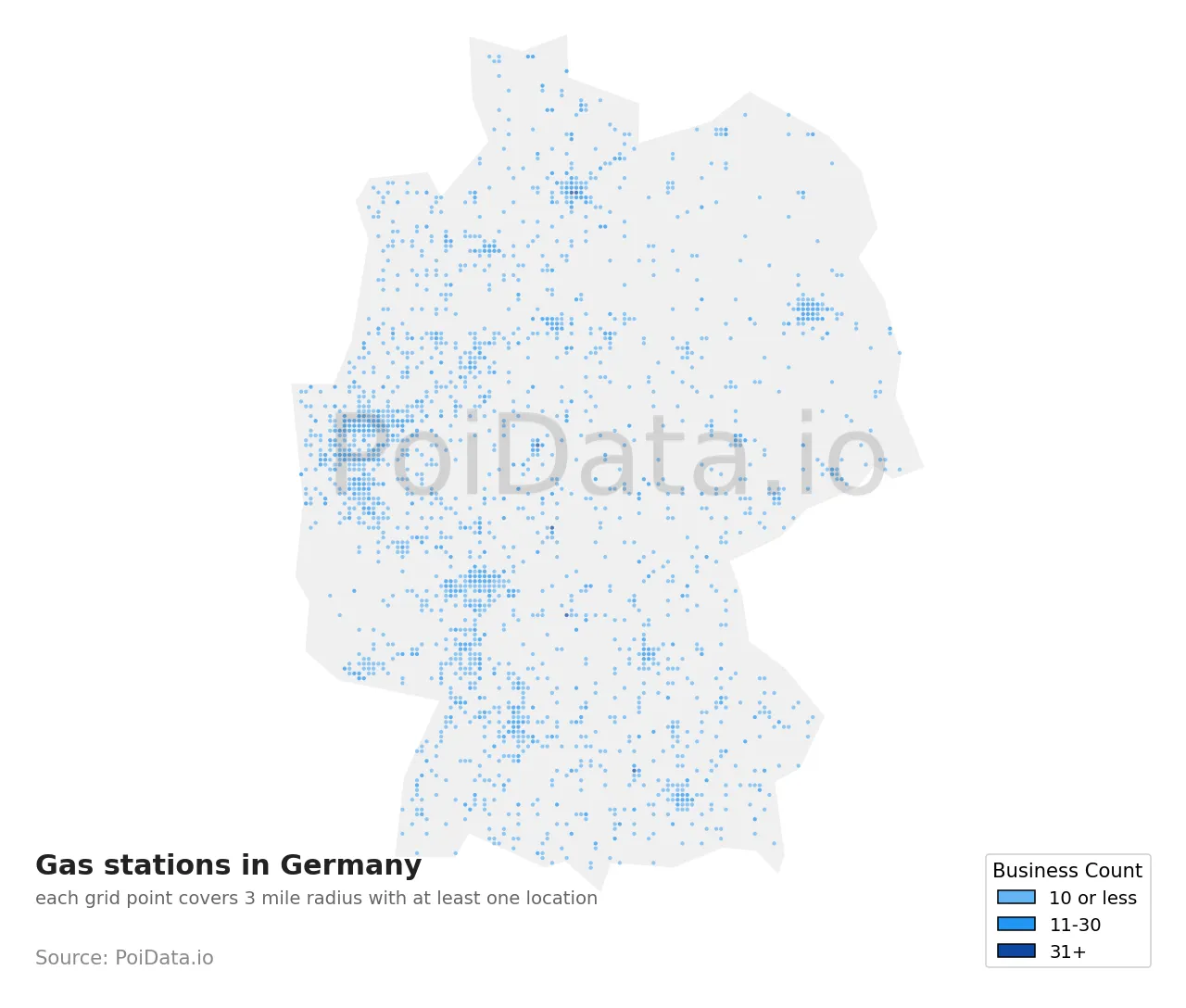 Gas station density map for Germany