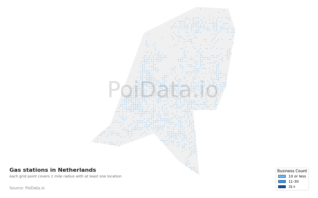 Gas station density map for Netherlands