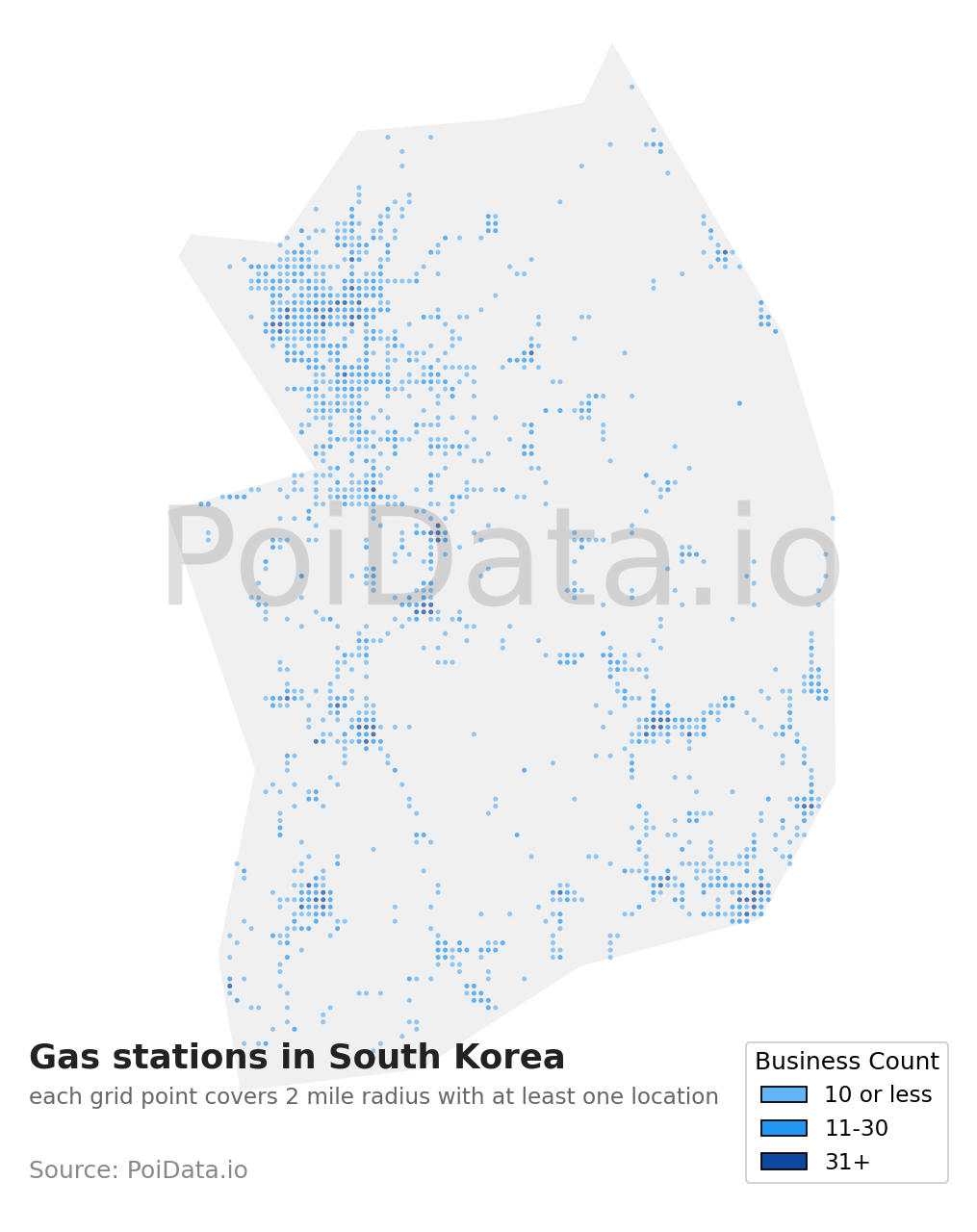 Gas station density map for South Korea