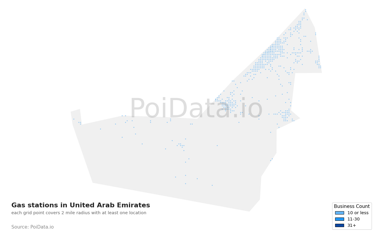 Gas station density map for United Arab Emirates