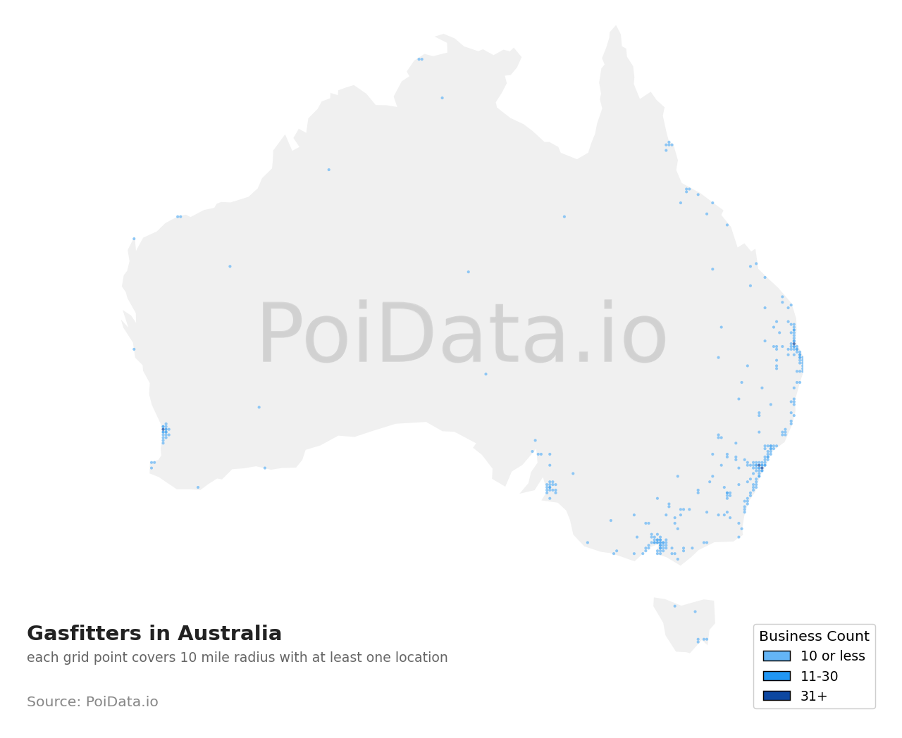 Gasfitter density map for Australia
