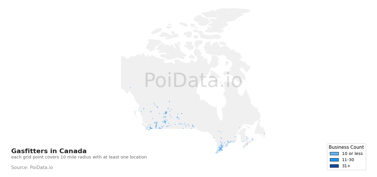 Gasfitter density map for Canada
