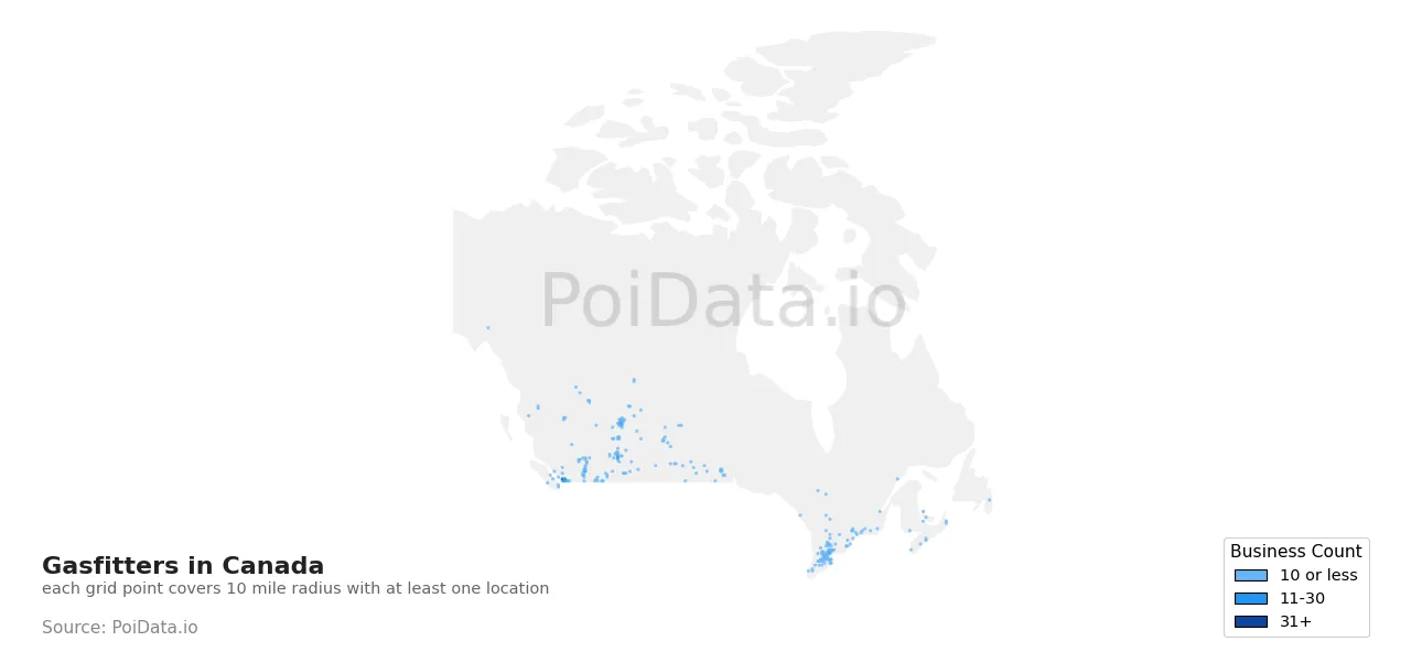 Gasfitter density map for Canada