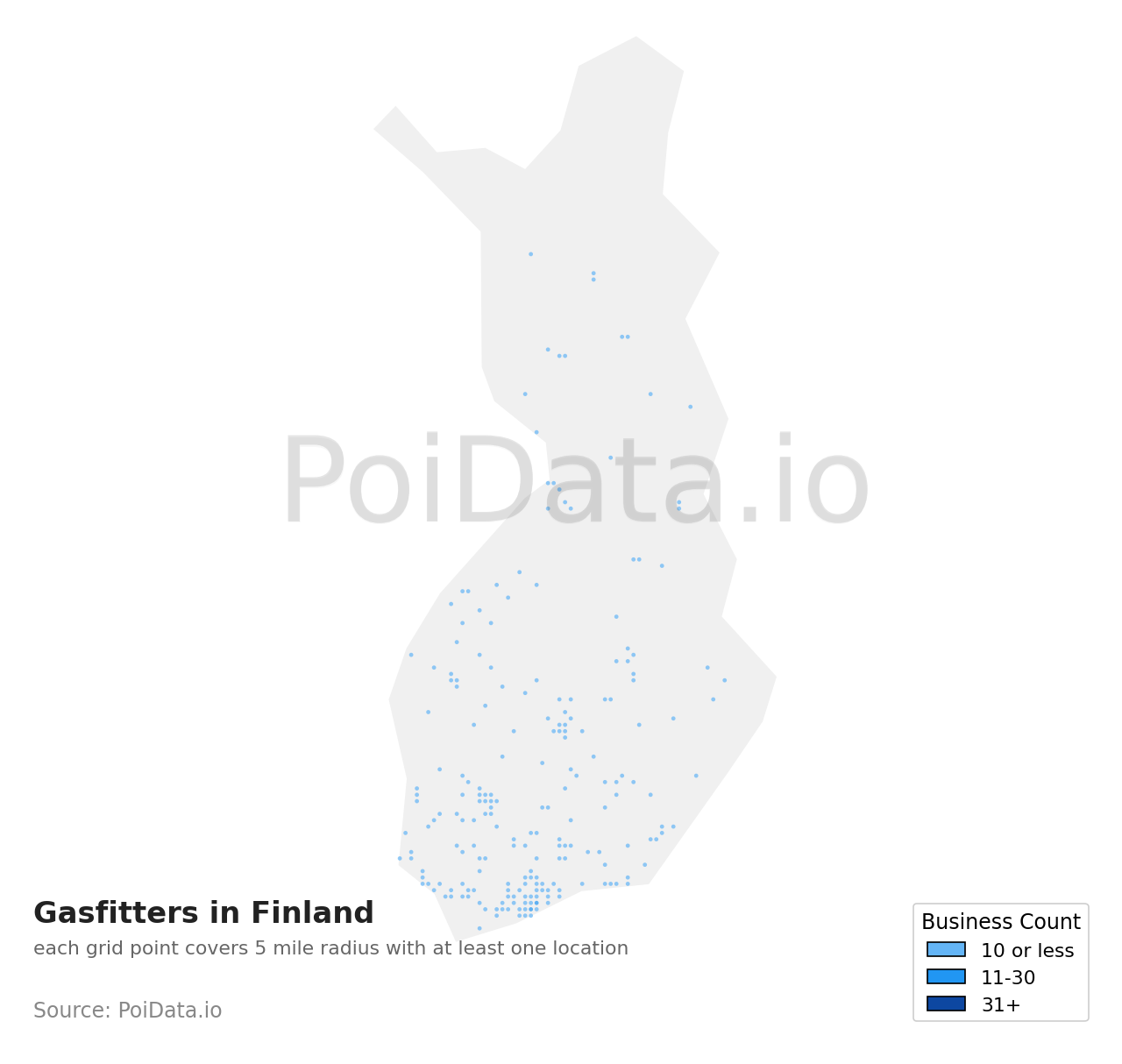 Gasfitter density map for Finland